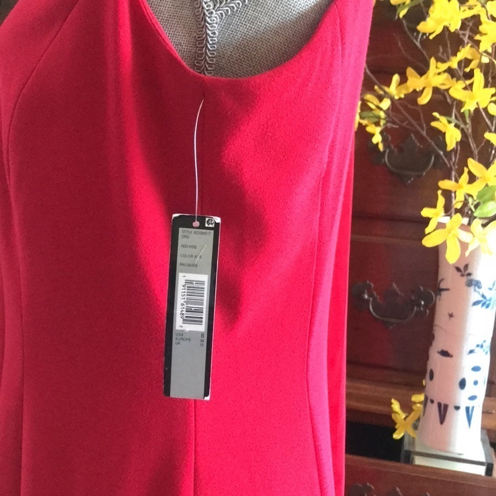 Tahari ASL Sheath Dress Sheer Overlay Red Size 8 - Picture 12 of 12